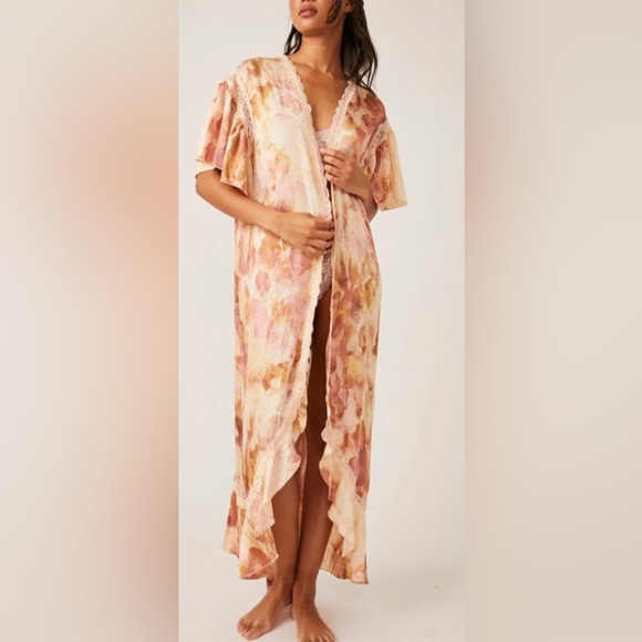 NWOT Free People Intimately Moonbeams Floral Lace Trim Sweet Combo Robe. - Picture 9 of 17